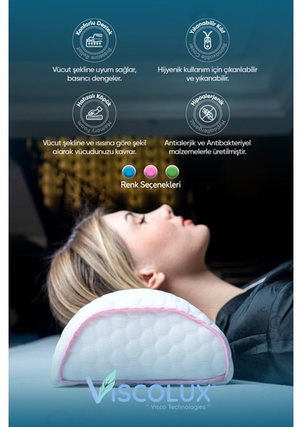 Çok Amaçlı Ortopedik Visco Yastık - Çok Fonksiyonlu Hamile Yastığı 42X18X9 Pembe