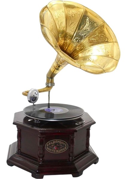 Gramofon Sekizgen Ahşap Plak Çalar No.2 37X63CM