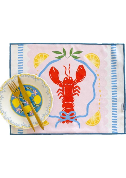 Marin, Deniz, Limonlu, Istakoz Desenli, Renkli, Kenar Biyeli Amerikan Servis 35X45 cm (1 Adet) modelleri