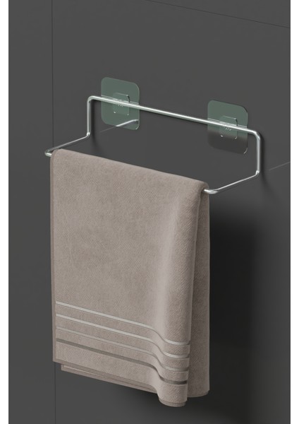 Krom Gümüş Yapışkanlı Havluluk Havlu Askısı Metal Havlu Tutacağı Banyo Mutfak Havluluğu