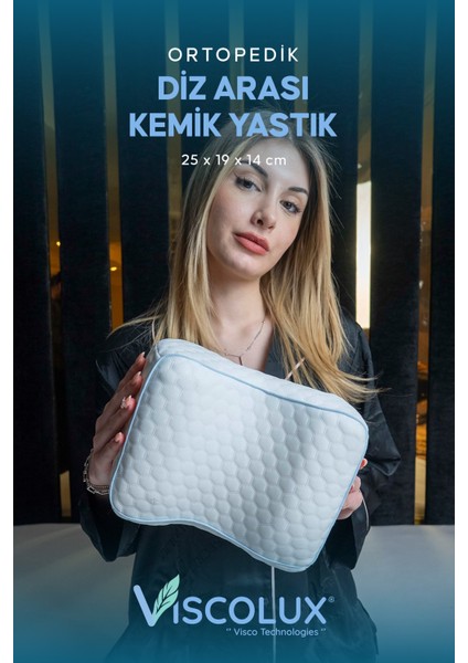 Bacak Arası Ortopedik Yastık - Diz Bacak Arası Visco Yastık Bacak Destek Minderi 25X19X14 Mavi