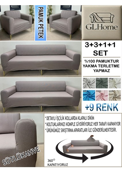 %100 Pamuk Petek Kumaş 3+3+1+1 Komple Giydirme Kanepe&çekyat, Bohem, Porto, Vb. Model Koltuk Kılıfı