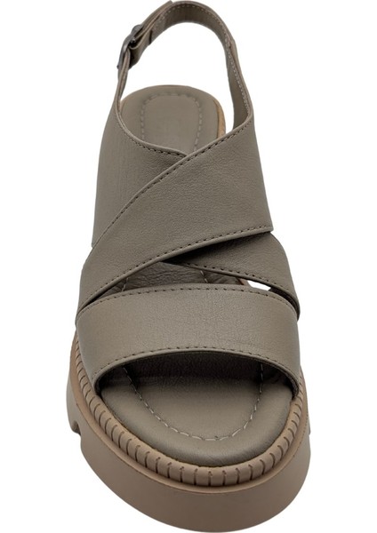 Leggero - Kadın Dolgu Topuklu Sandalet - Vizon - 36 modelleri