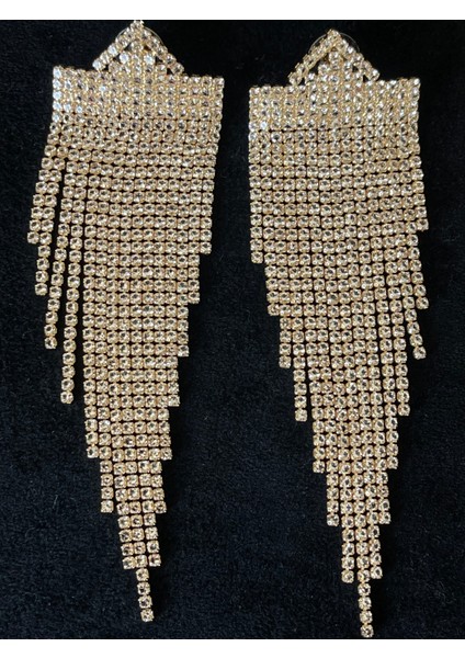 Zirkon Parlak Taşlı Büyük Boy Tasarım Abiye Küpe