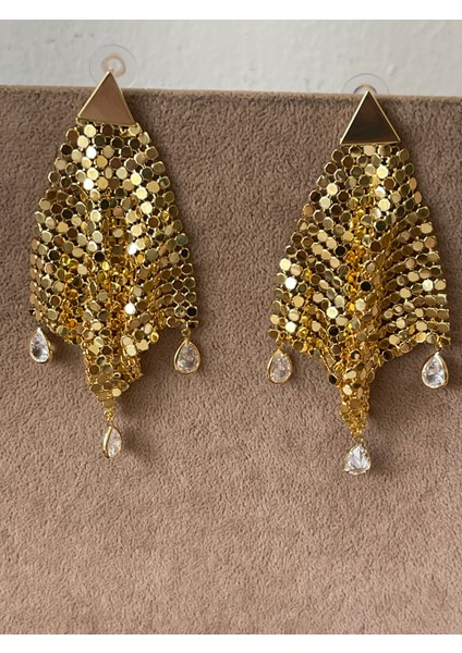 Pullu Damla Zirkon Taşlı Abiye Özel Tasarım Parlak Abiye Küpe