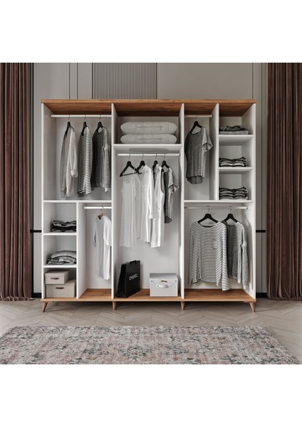 6 Kapaklı Aynalı Komple Mdf Beyaz Gardırop Genç Ve Yatak Odası modelleri