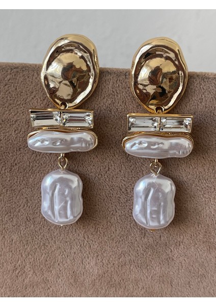 Uzun Sallantılı Incili Tasarım Büyük Boy Abiye Küpe