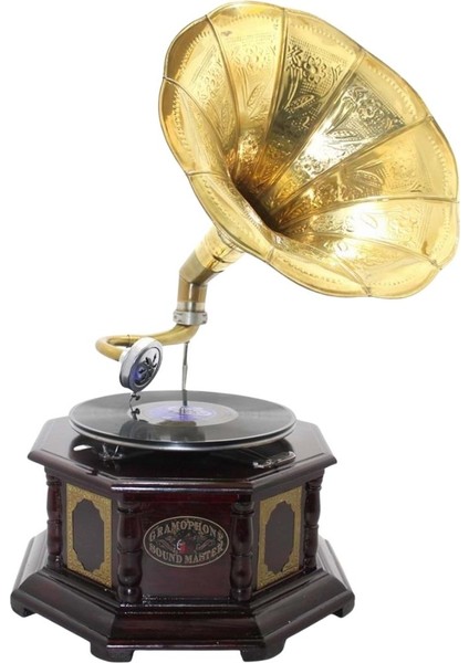 Gramofon Sekizgen Ahşap Plak Çalar No.3 37X63CM