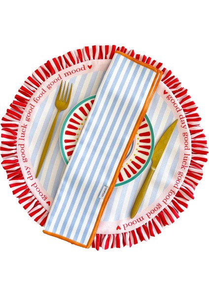 Fırfırlı, Yuvarlak, Marin, Sloganlı, Baskılı, Renkli, Çizgili Amerikan Servis 40CM Çap (1 Adet)