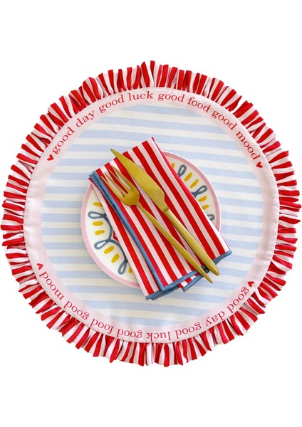 Fırfırlı, Yuvarlak, Marin, Sloganlı, Baskılı, Renkli, Çizgili Amerikan Servis 40CM Çap (1 Adet) modelleri