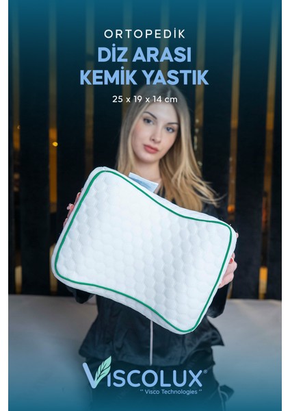 Bacak Arası Ortopedik Yastık - Diz Bacak Arası Visco Yastık Bacak Destek Minderi 25X19X14 Yeşil