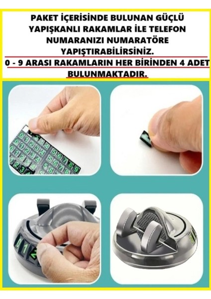 360° Dönebilen Siyah Renk Yapışkanlı Numaratörlü Araç Telefon Tutucu Numaratör 50 Adet Rakam modelleri