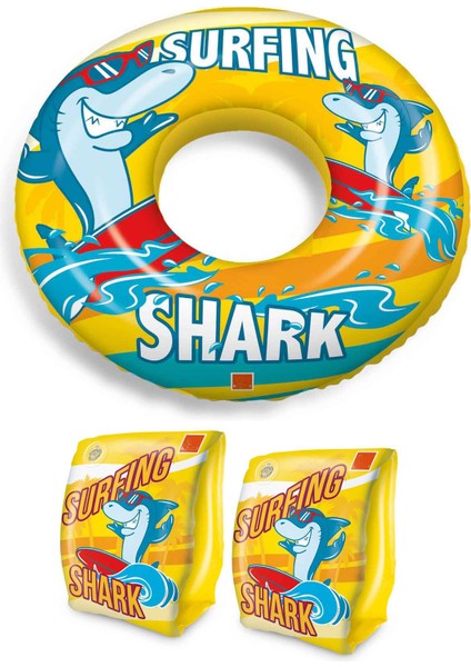 2-6 Yaş Shark Yüzme Kolluk ve Can Simidi Şişme Kolluk ve Simit Set