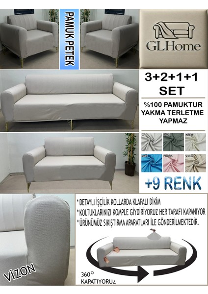 %100 Pamuk Petek Kumaş 3+2+1+1 Komple Giydirme Kanepe&çekyat, Bohem, Porto, Vb. Model Koltuk Kılıfı