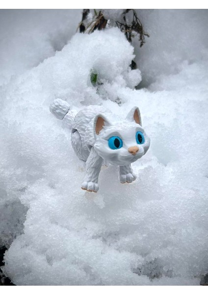 Kedi Oyuncak -Zarafetin Hareketi Mavi Gözlü Beyaz Kedi! 🐈💙3d Hareketli Organik Vip Model- Orta Boy