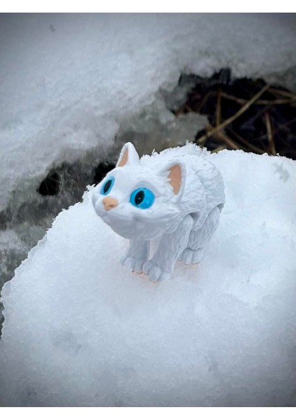Kedi Oyuncak -Zarafetin Hareketi Mavi Gözlü Beyaz Kedi! 🐈💙3d Hareketli Organik Vip Model- Orta Boy modelleri