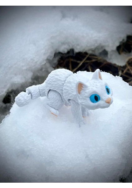 Kedi Oyuncak -Zarafetin Hareketi Mavi Gözlü Beyaz Kedi! 🐈💙3d Hareketli Organik Vip Model- Orta Boy indirimleri