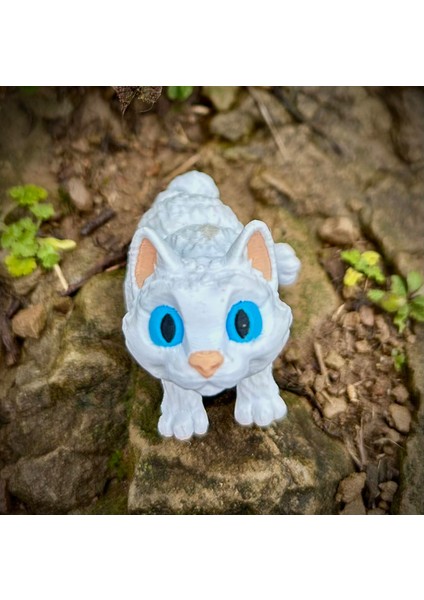 Kedi Oyuncak -Zarafetin Hareketi Mavi Gözlü Beyaz Kedi! 🐈💙3d Hareketli Organik Vip Model- Orta Boy