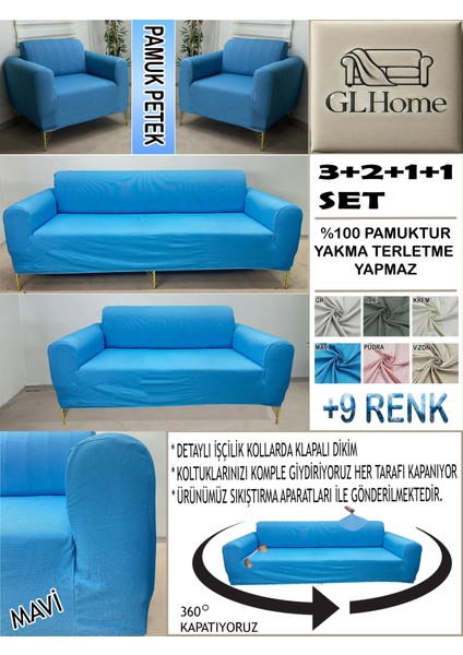 %100 Pamuk Petek Kumaş 3+2+1+1 Komple Giydirme Kanepe&çekyat, Bohem, Porto, Vb. Model Koltuk Kılıfı