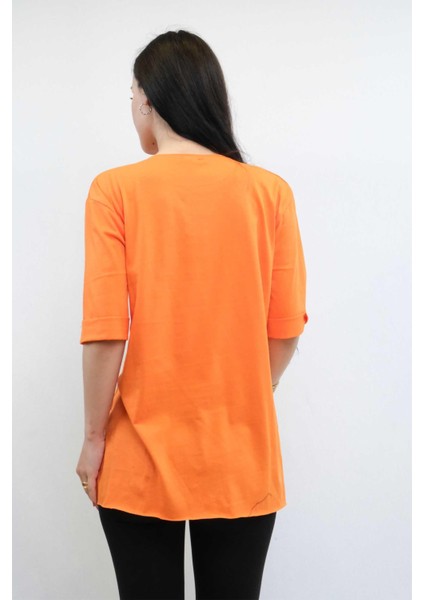 Bisiklet Yaka Oversize Tshirt Turuncu modelleri