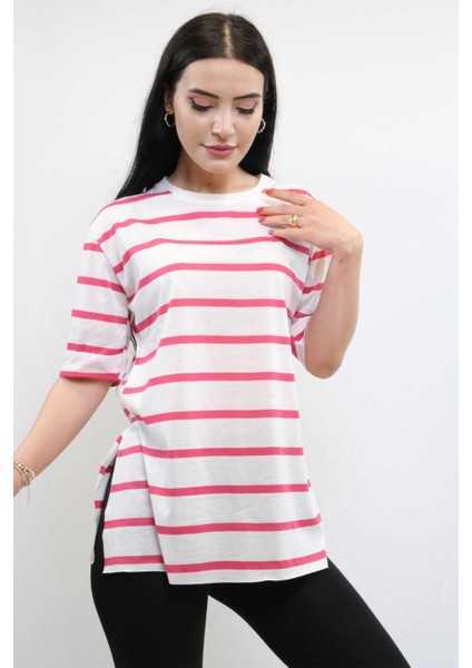 Çizgili Penye Tshirt Pembe modelleri