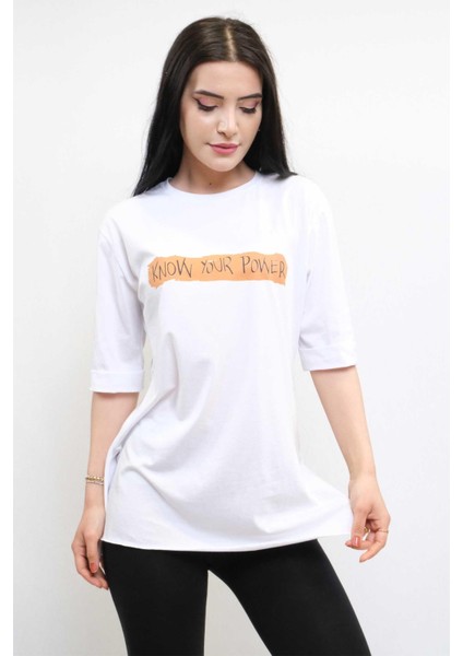 Bisiklet Yaka Oversize Tshirt Beyaz