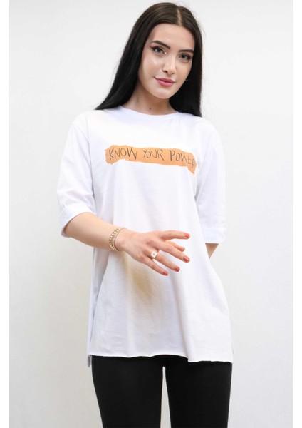 Bisiklet Yaka Oversize Tshirt Beyaz fiyatları