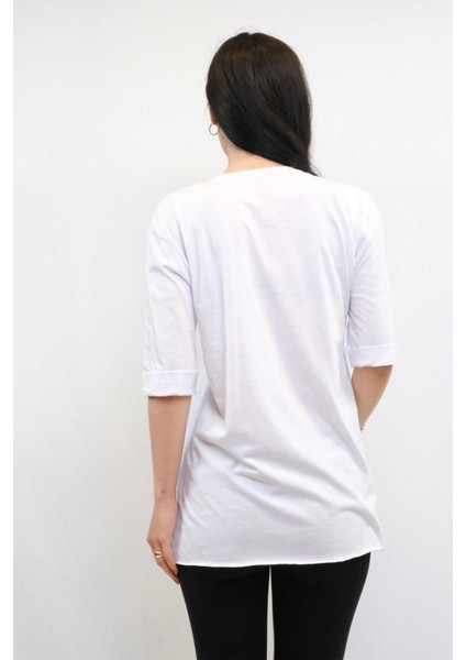 Bisiklet Yaka Oversize Tshirt Beyaz modelleri