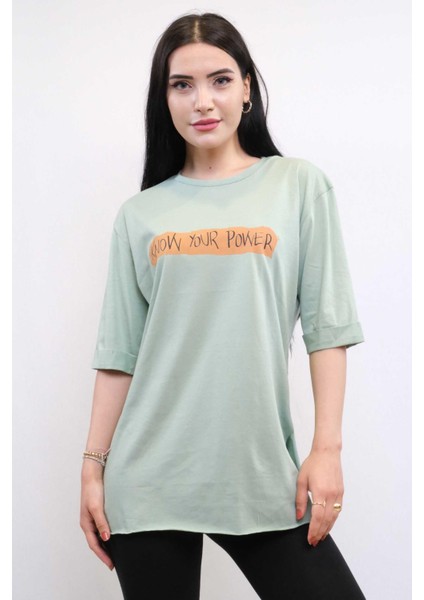 Bisiklet Yaka Oversize Tshirt Mint