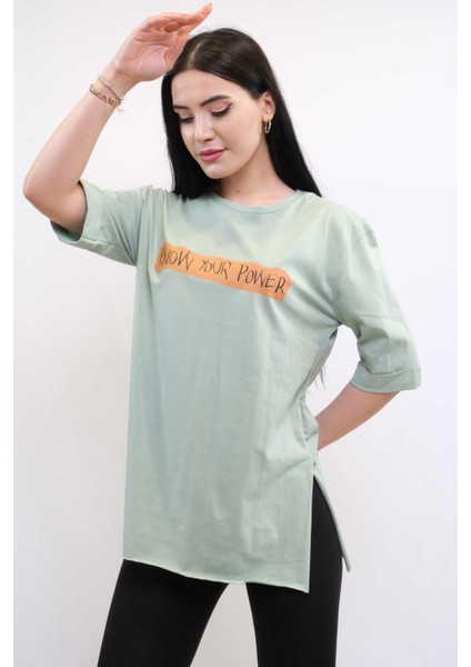 Bisiklet Yaka Oversize Tshirt Mint modelleri