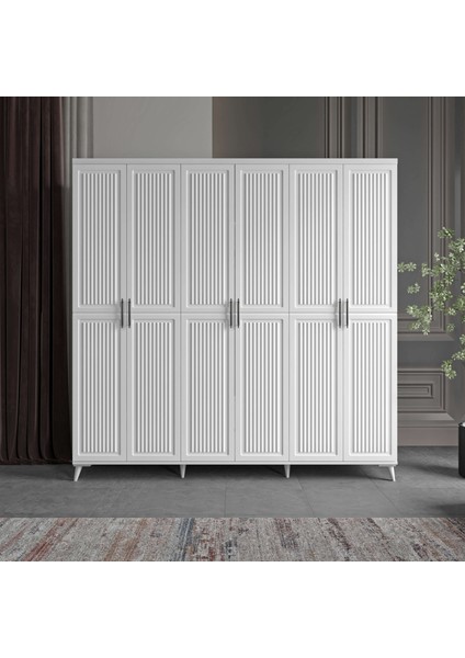 6 Kapaklı Komple Mdf Desenli Beyaz Gardırop Genç Ve Yatak Odası fiyatları