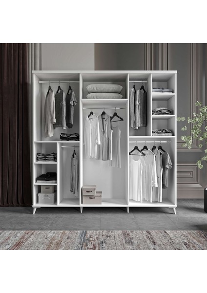6 Kapaklı Komple Mdf Desenli Beyaz Gardırop Genç Ve Yatak Odası modelleri