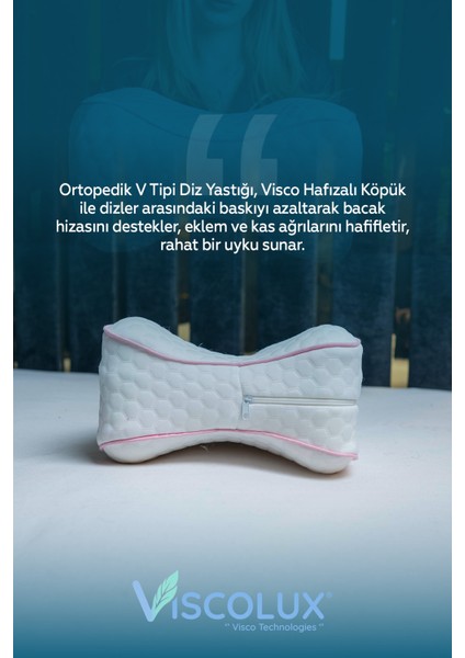 Diz Arası Ortopedik Yastık - V Model Diz Arası Yastık Visco Yastık 25X25X15 Pembe indirimleri