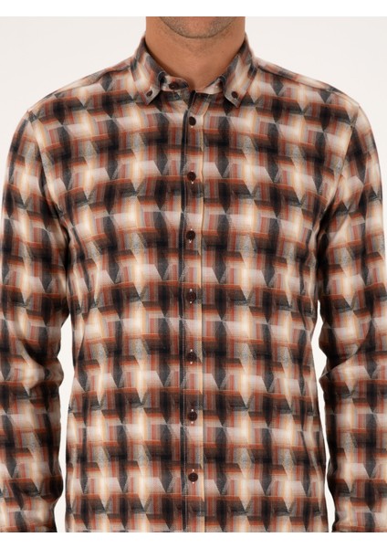 Erkek Kiremit Slim Fit %100 Pamuk Desenli Gömlek 50291335-VR031