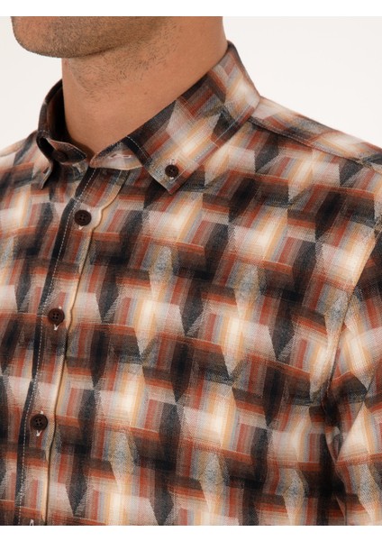 Erkek Kiremit Slim Fit %100 Pamuk Desenli Gömlek 50291335-VR031