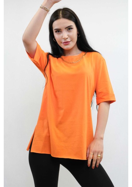 Zincir Aksesuarlı Tshirt Turuncu