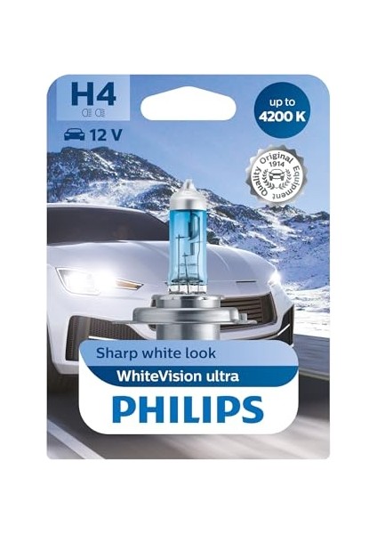 H4 Whitevision Ultra Far Lambası, 4200K, Tekli Blister