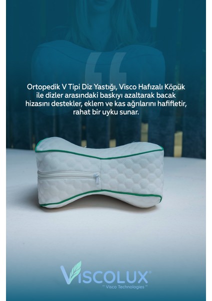 Diz Arası Ortopedik Yastık - V Model Diz Arası Yastık Visco Yastık 25X25X15 Yeşil fırsatları