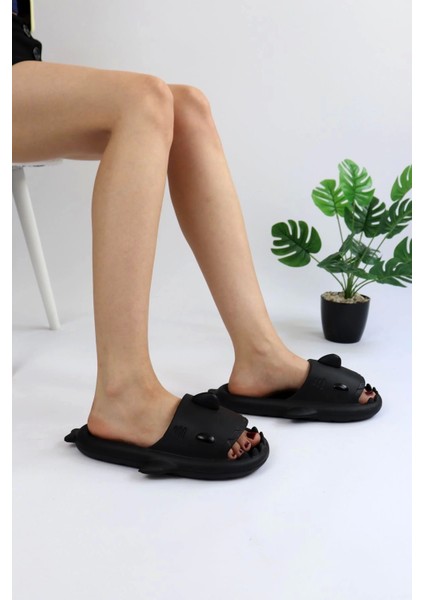 WG500 Köpekbalığı Siyah Unisex Tam Ortopedik Terlik Shark Slides fırsatları