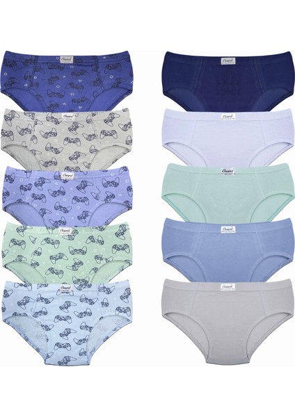 10'lu Erkek Çocuk Konsol Baskılı &düz Renkli Likralı Külot