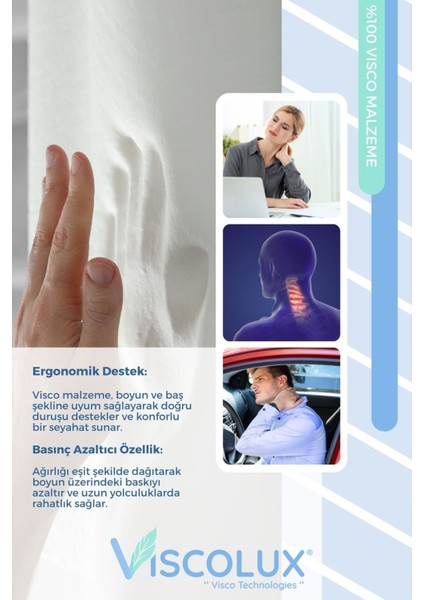 Ortopedik Seyahat Yastığı - Visco Boyun Destekli Yastık 30X30X12 Siyah