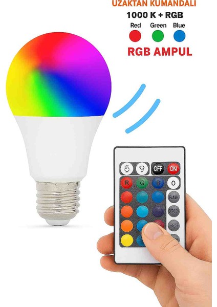 Rgb Led Ampul 16 Renk Değiştiren Uzaktan Kumandalı Abajur & Avize Uyumlu