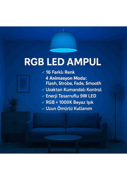 Rgb Led Ampul 16 Renk Değiştiren Uzaktan Kumandalı Abajur & Avize Uyumlu fırsatları
