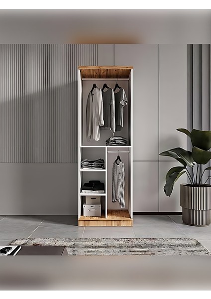2 Kapaklı Aynalı Komple Mdf Ceviz Detaylı Beyaz Gardırop 206X70X55 Genç Ve Yatak Odası fiyatları