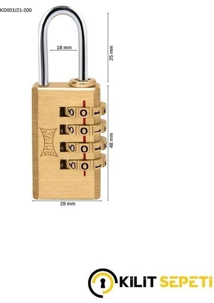 Kale Şifreli Asma Kilit Pirinç 4 Haneli Sarı (28MM)
