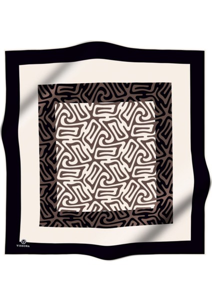 100% Twill Ipek Bordürlü Dalga Desenli Siyah - Vizon Renkli 90X90 Dikim Şekli : El Dikişi Eşarp fiyatları