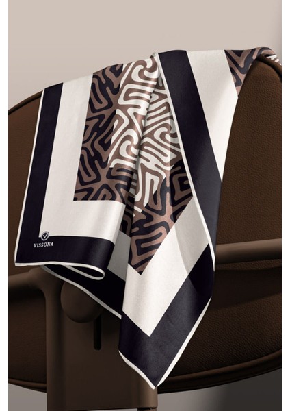 100% Twill Ipek Bordürlü Dalga Desenli Siyah - Vizon Renkli 90X90 Dikim Şekli : El Dikişi Eşarp modelleri