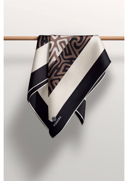 100% Twill Ipek Bordürlü Dalga Desenli Siyah - Vizon Renkli 90X90 Dikim Şekli : El Dikişi Eşarp fırsatları