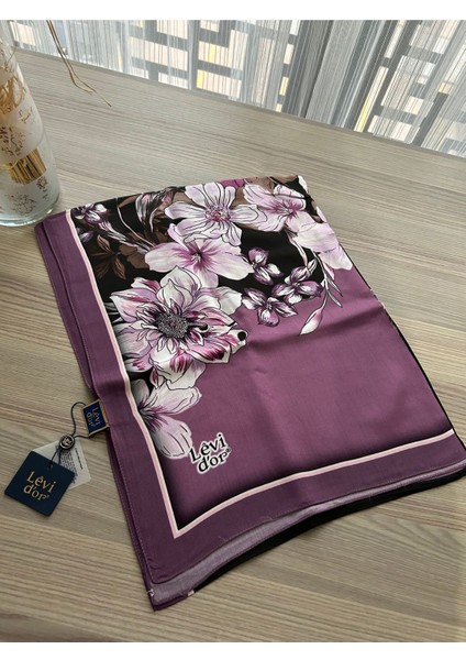 Mor Kenar Çiçek Desen Royal Şal