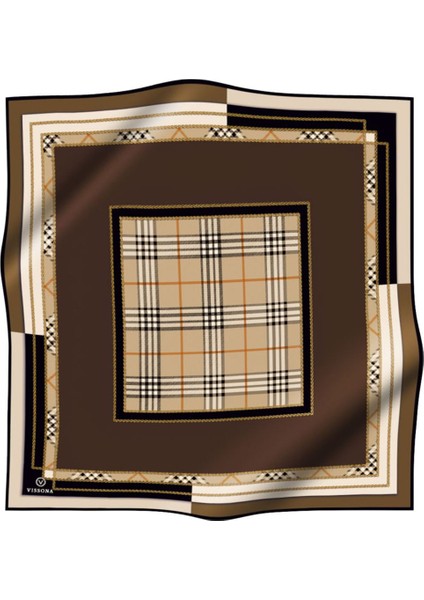%100 Twill Ipek Ekose Desenli Kahverengi Renkli 90X90 Eşarp Dikim Şekli : El Dikişi fiyatları
